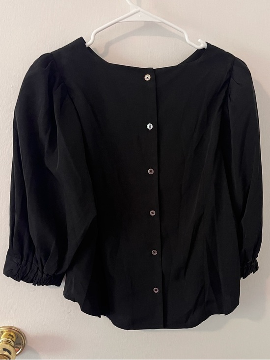 Tahari Tops - Tahari Silky Black Button Back Blouse Smocked 3/4 Length Sleeves Large NWOT